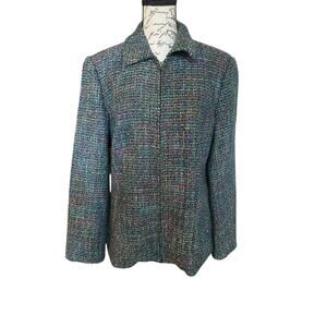 NWT Coldwater Creek Sapphire Bouclé Tweed ZipUp Blazer Jacket Size 10 OldMoney